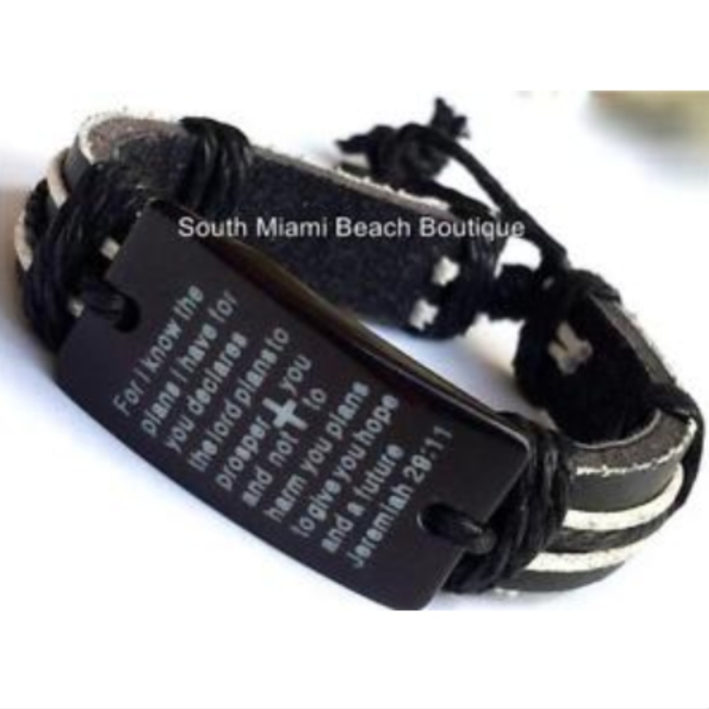 Message Bracelet Black Leather Jeremiah 29:11